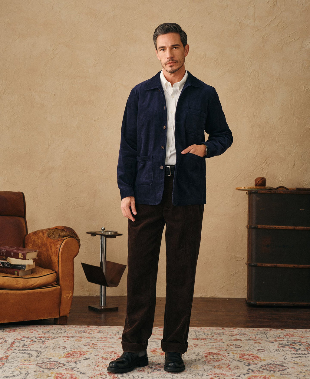 1940s French Indigo Corduroy Chore Coat