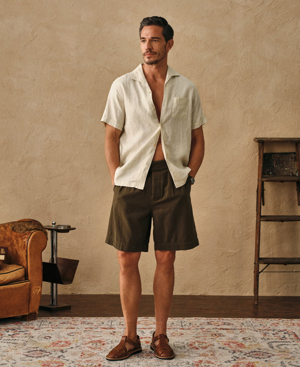 1950s Italian Collar Linen Short Sleeve Shirt