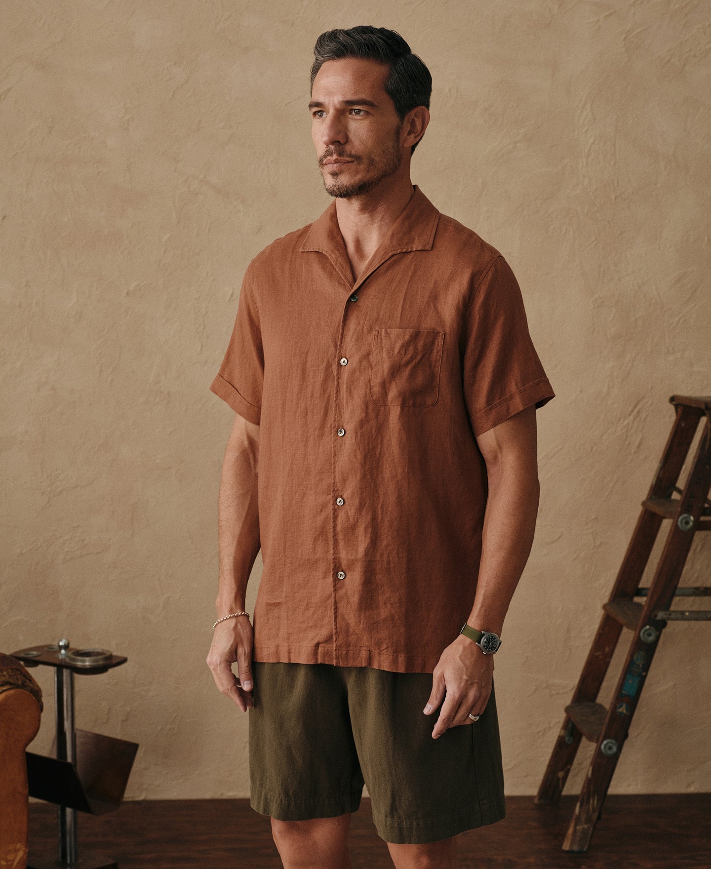 1950s Italian Collar Linen Short Sleeve Shirt