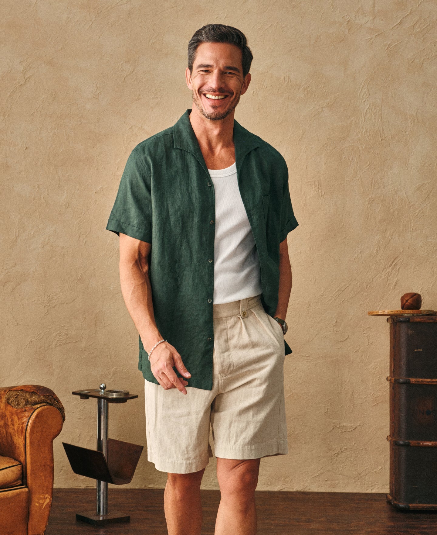 1950s Italian Collar Linen Short Sleeve Shirt