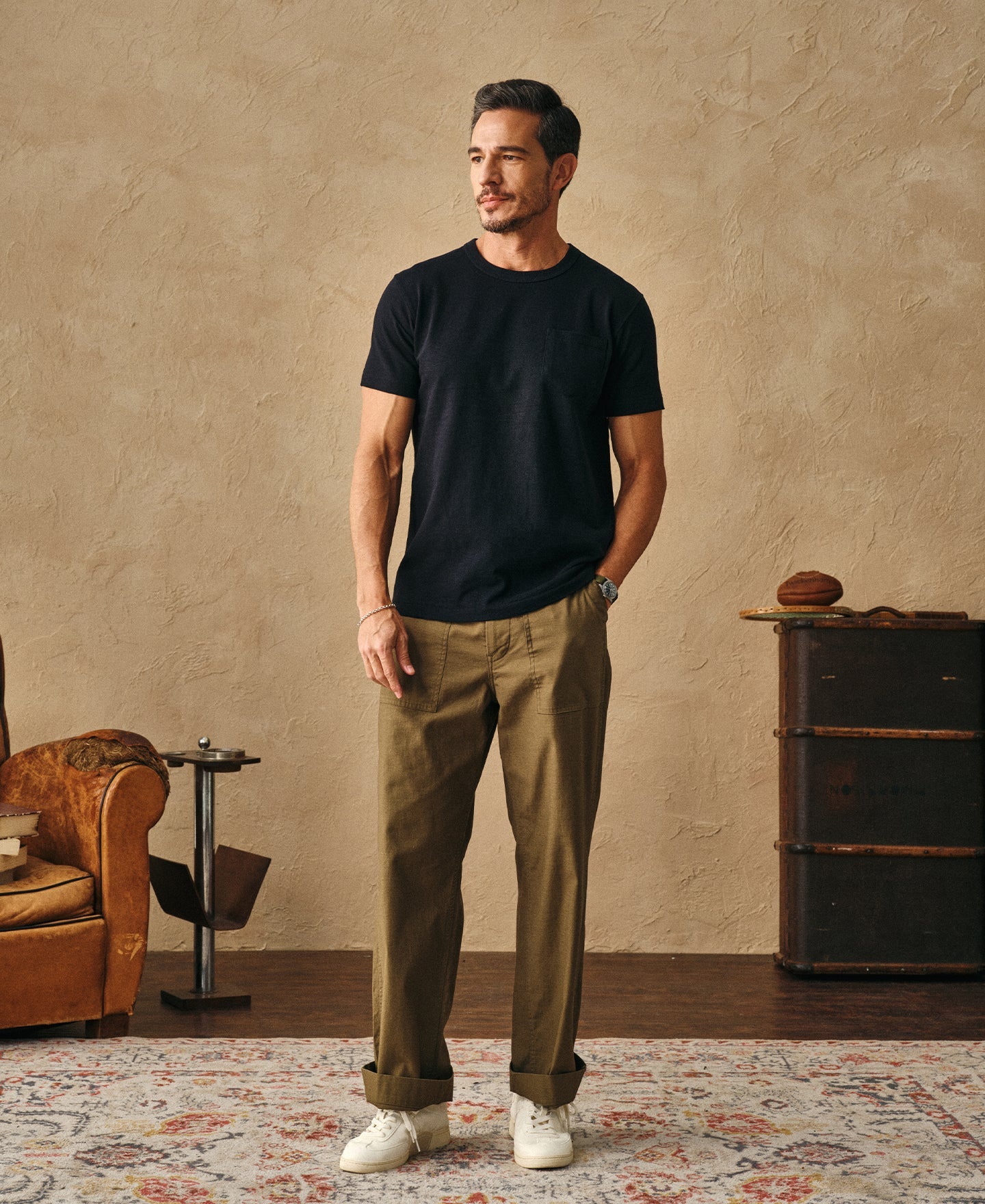 Classic Fit Loopwheel Slub Cotton Pocket T-Shirt