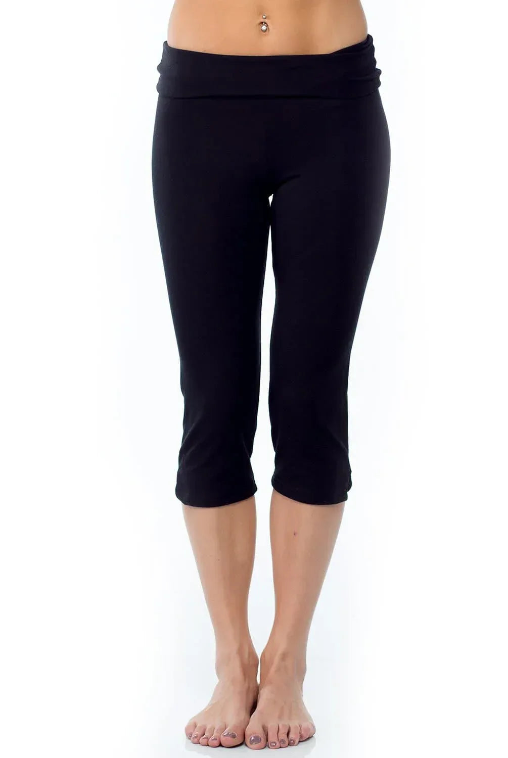 Crop Wide Waistband Foldover Capri Pants