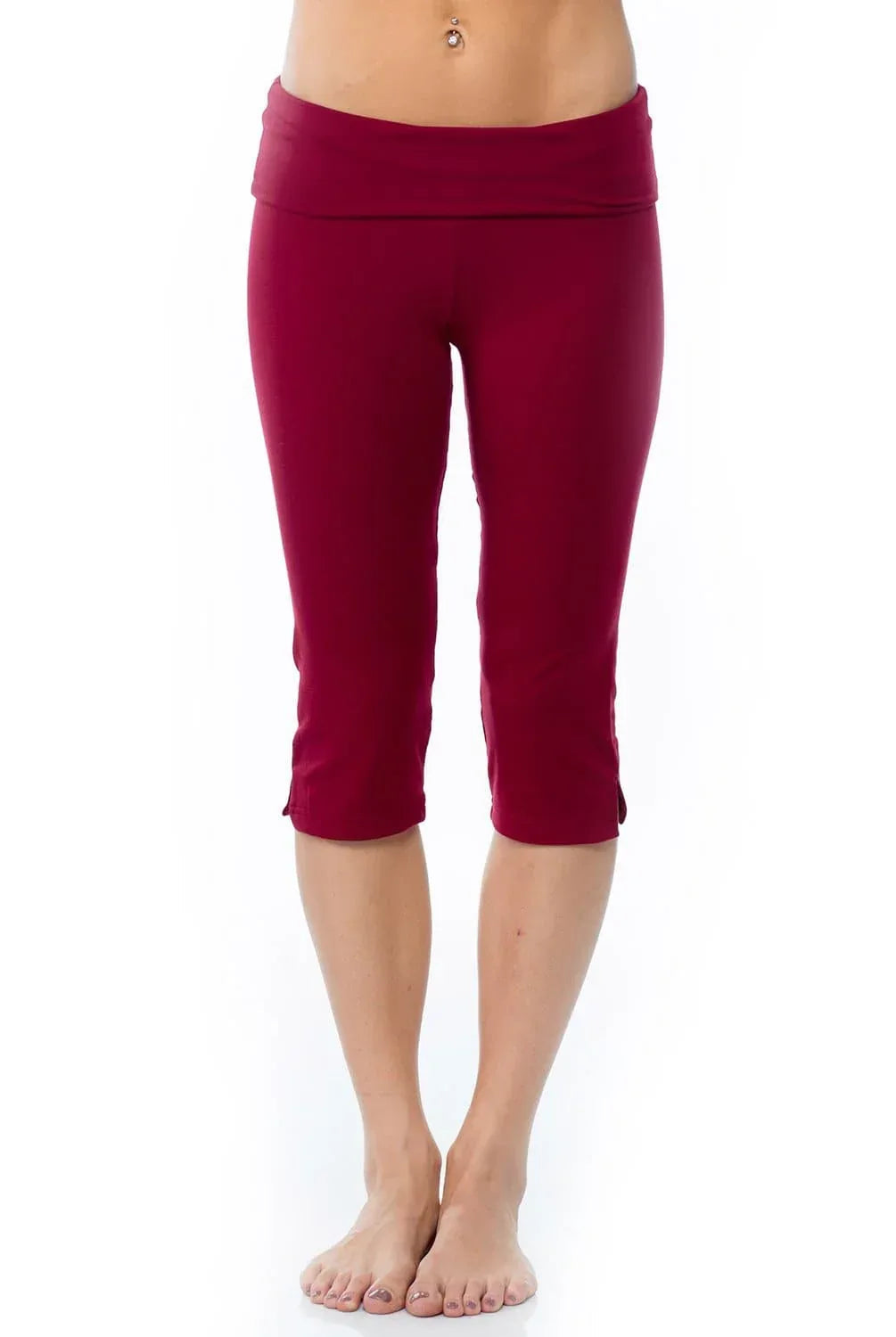Crop Wide Waistband Foldover Capri Pants