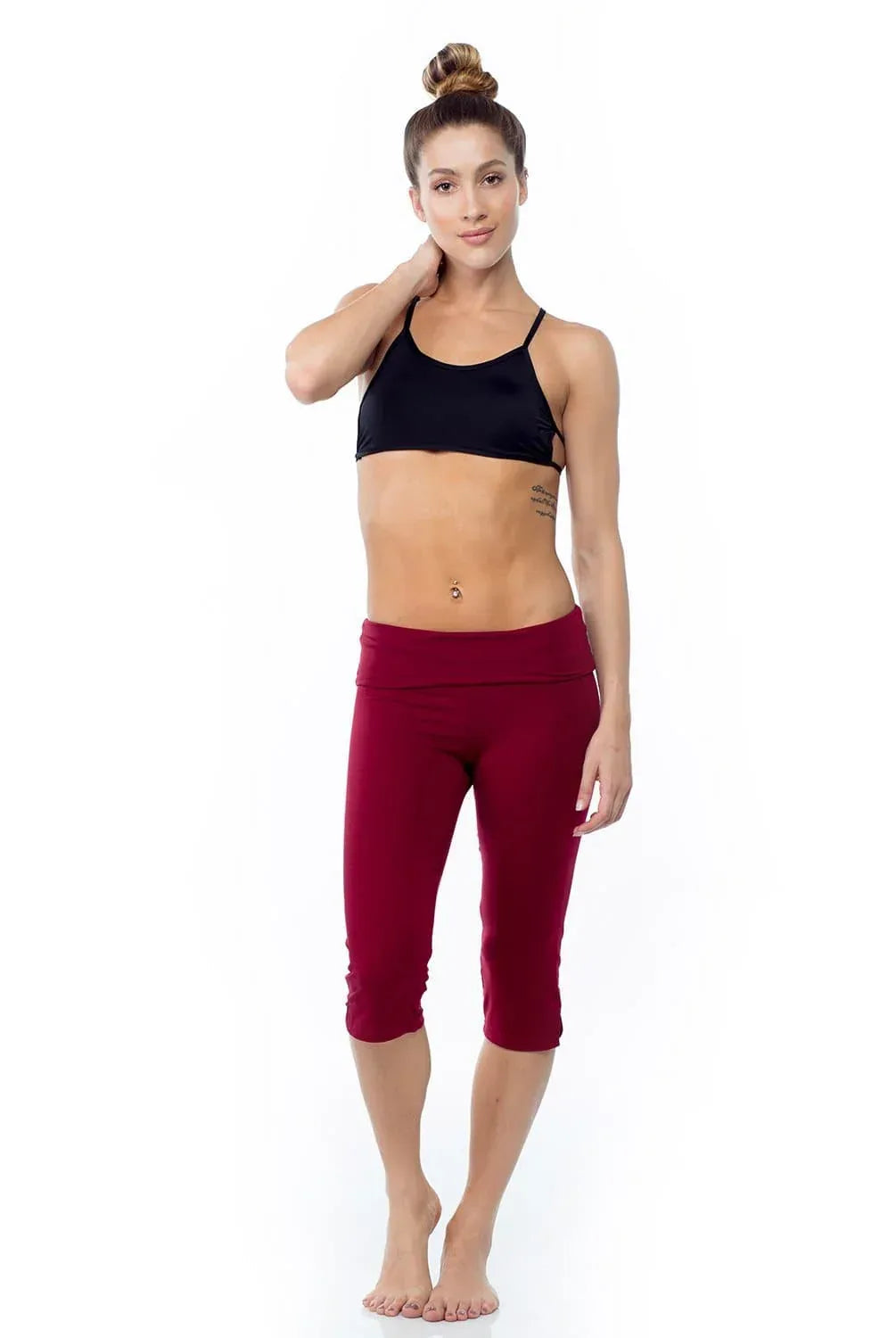 Crop Wide Waistband Foldover Capri Pants