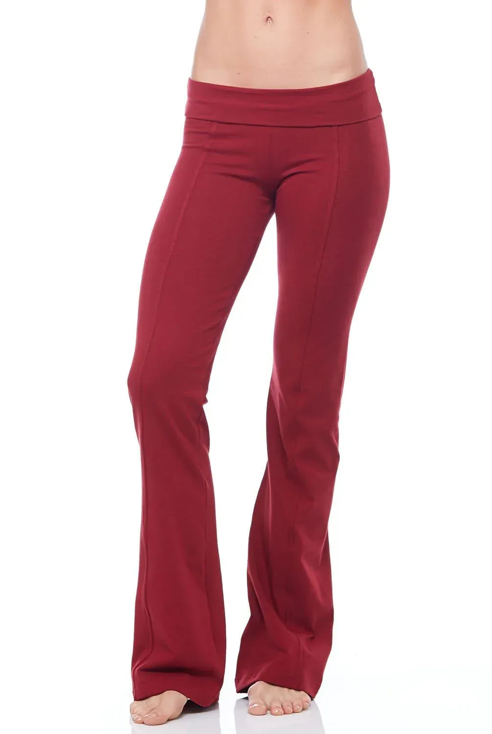 Flare Leggings with Flat Foldover Waistband and Seam Detail