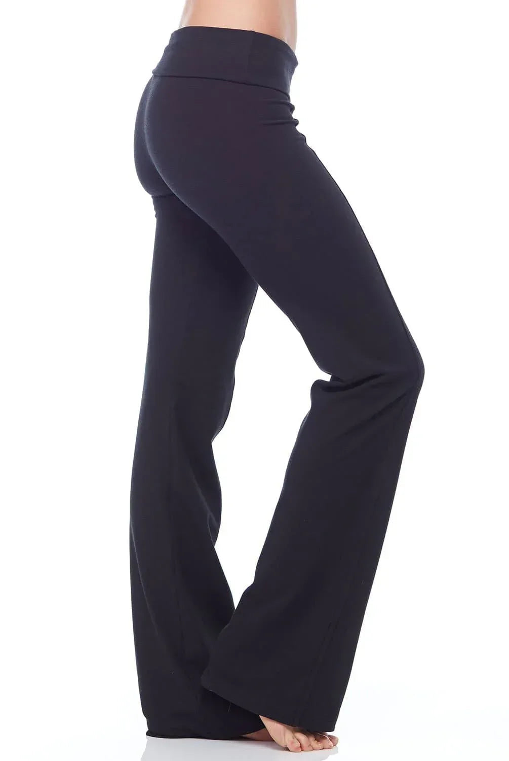 Flare Leggings with Flat Foldover Waistband and Seam Detail