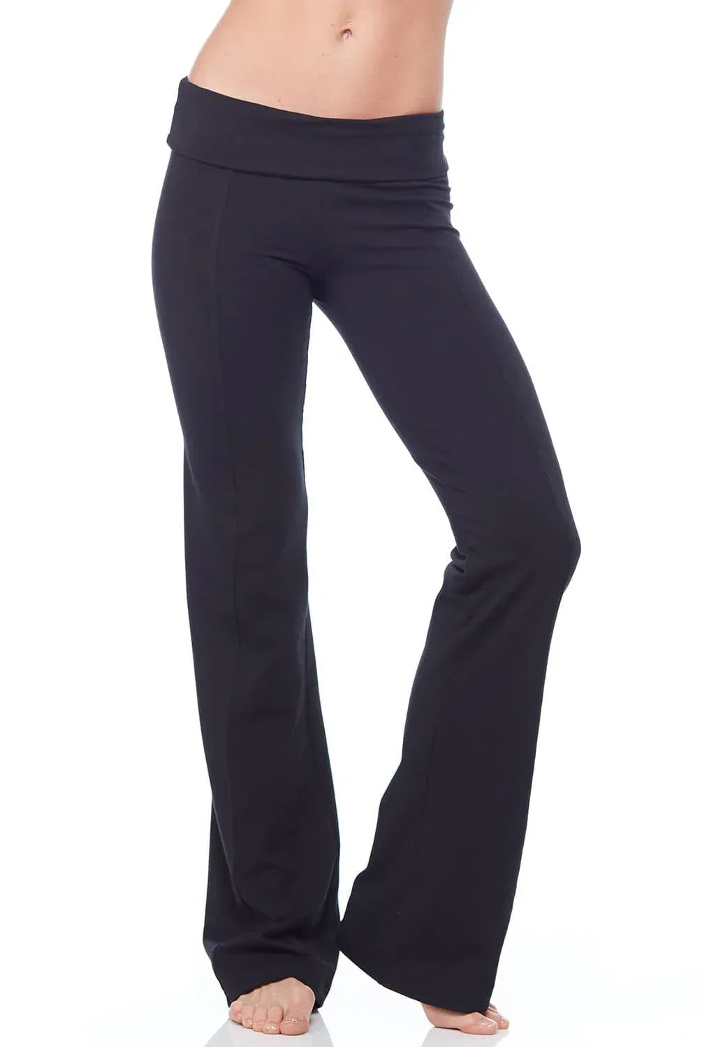 Flare Leggings with Flat Foldover Waistband and Seam Detail