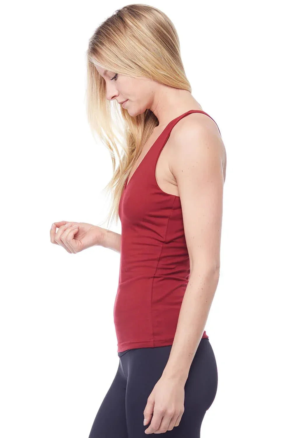 Flat V Neck Tank Top Racerback Shoulders With Bra