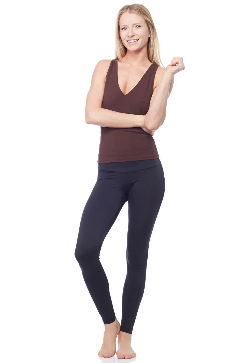Flat V Neck Tank Top Racerback Shoulders With Bra