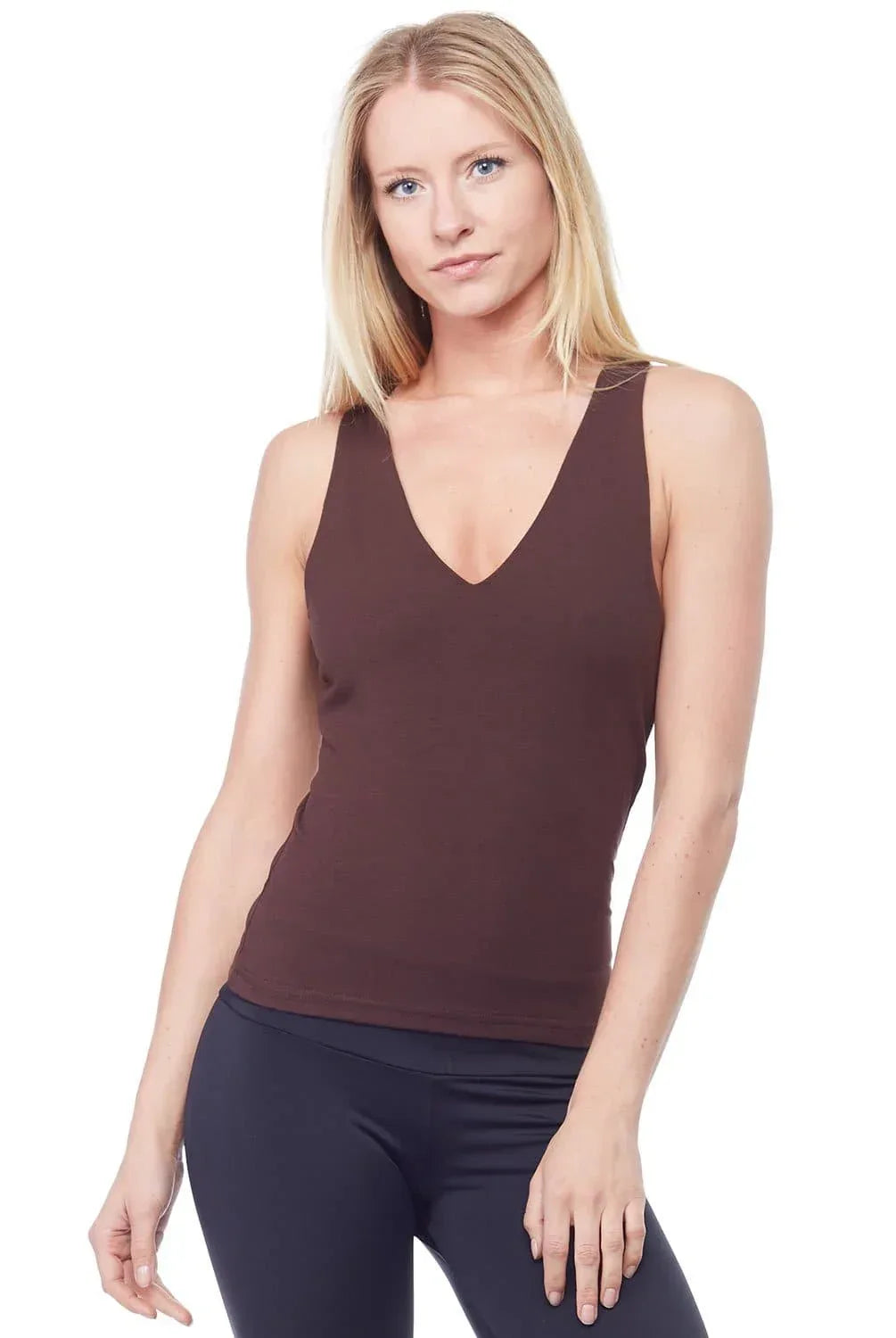 Flat V Neck Tank Top Racerback Shoulders With Bra