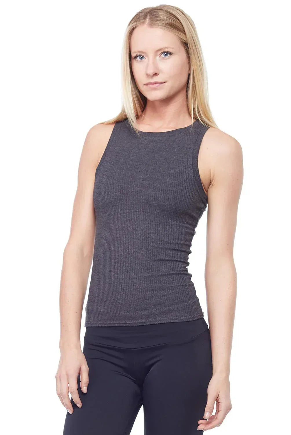 Fitted Silhouette Ribbed High Neck Tank Top